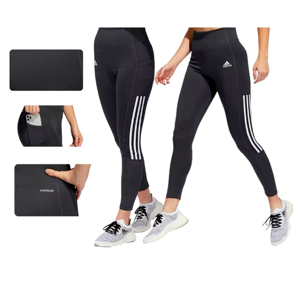 Adidas Black and White Leggings with Signature Stripes